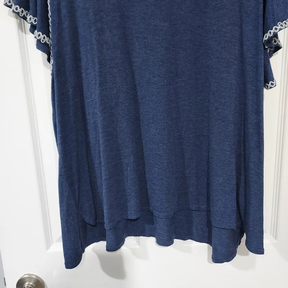 Max Studio Heather Navy Blue Short Sleeve Embroidered Trim Shirt in Size 2X - Picture 6 of 11